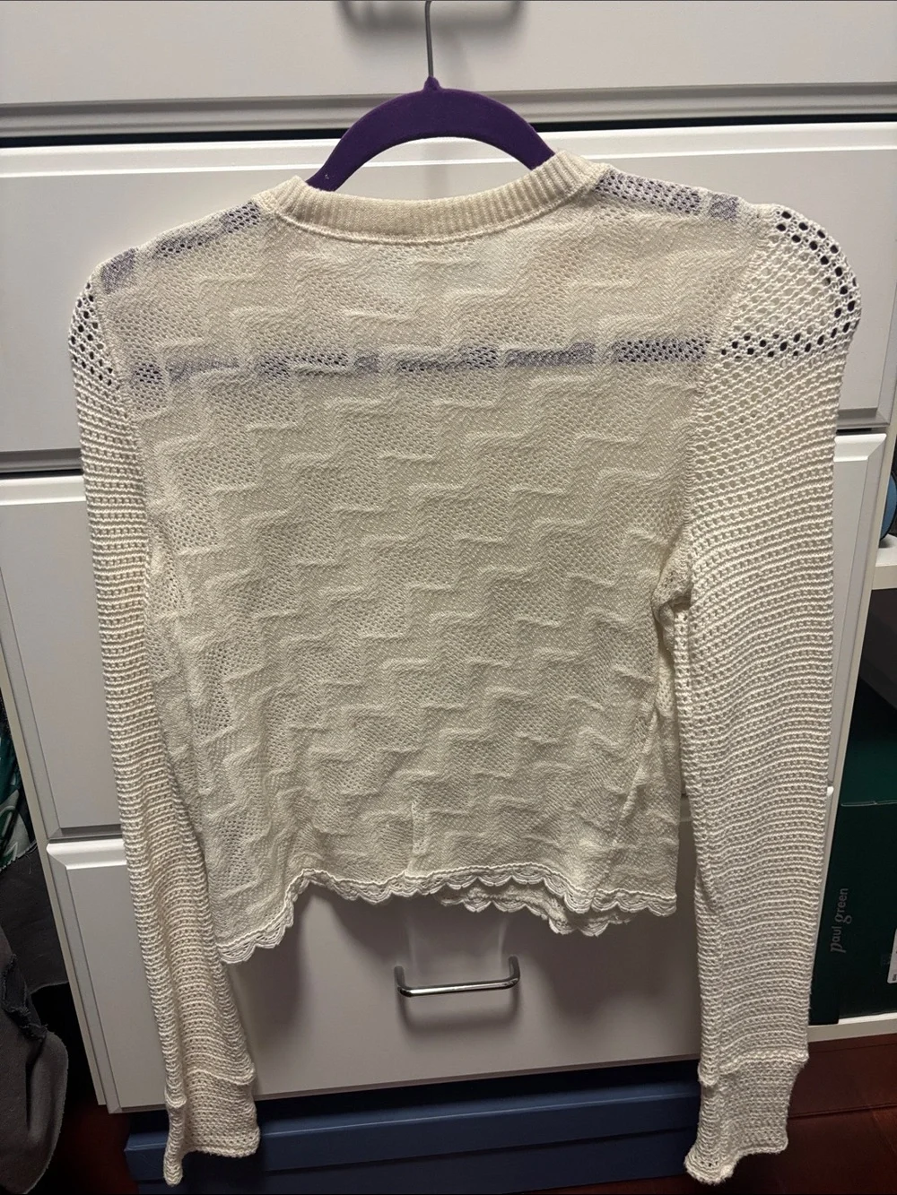 Free People Women's Cream Knit Long-Sleeve Sweater Top M